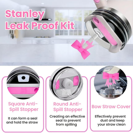 6PCS Pink Stanley Cup Accessories Set, Initials Decorations for Stanley Cup 30oz 40oz, Includes Bow Straw Topper, Handle Charm, Letter Sticker, Silicone Boot, Spill Proof Stopper (Letter S)